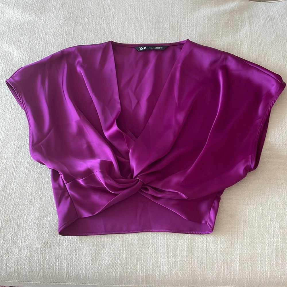 Zara purple silk crop blouse